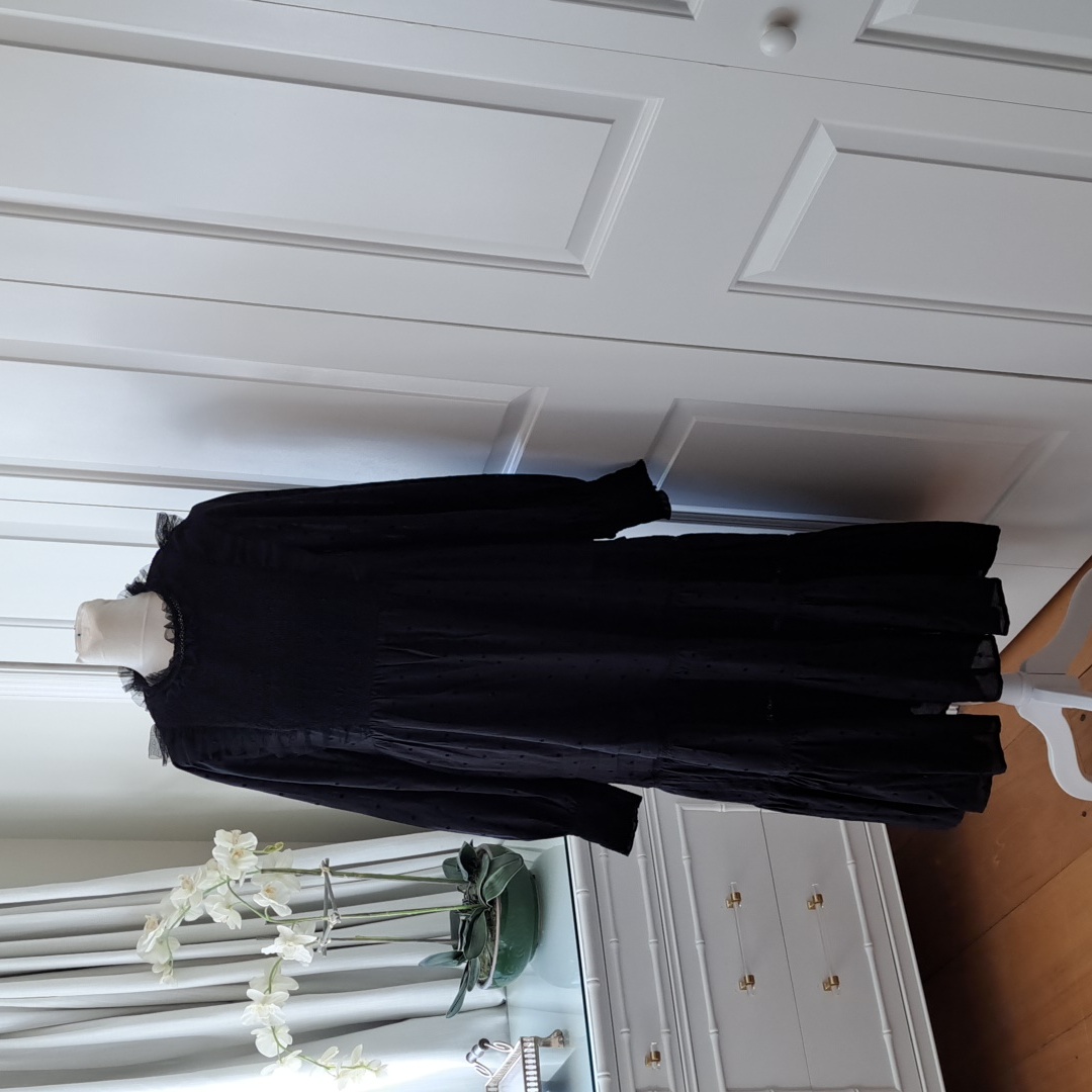 Nwot The Great Womens Black Cotton Dot Print Tulle Smocked Midi Dress S(4-6)